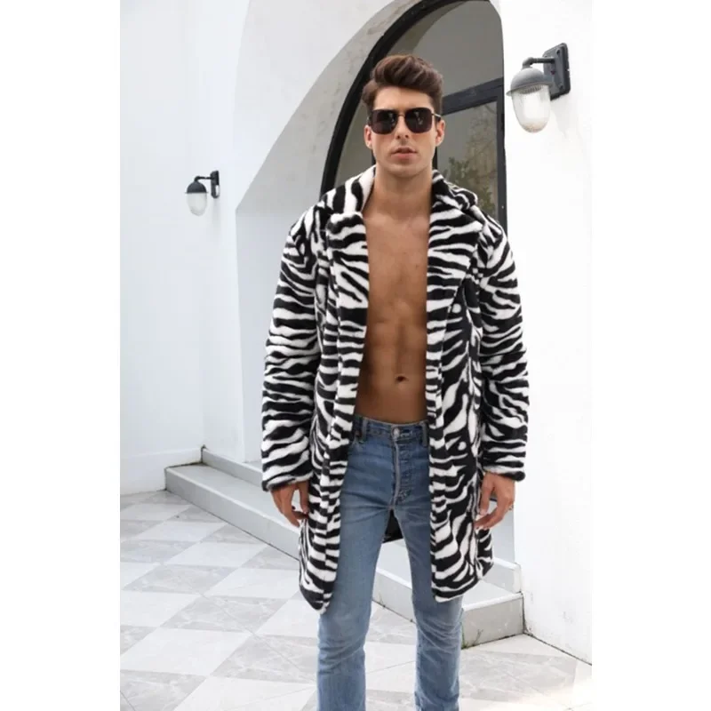 Men Winter Leopard Jacket Long Sleeve Lapel Warm Thick Jacket Cardigan Parka Faux Fur Ladies Loose Coat Outwear Trench