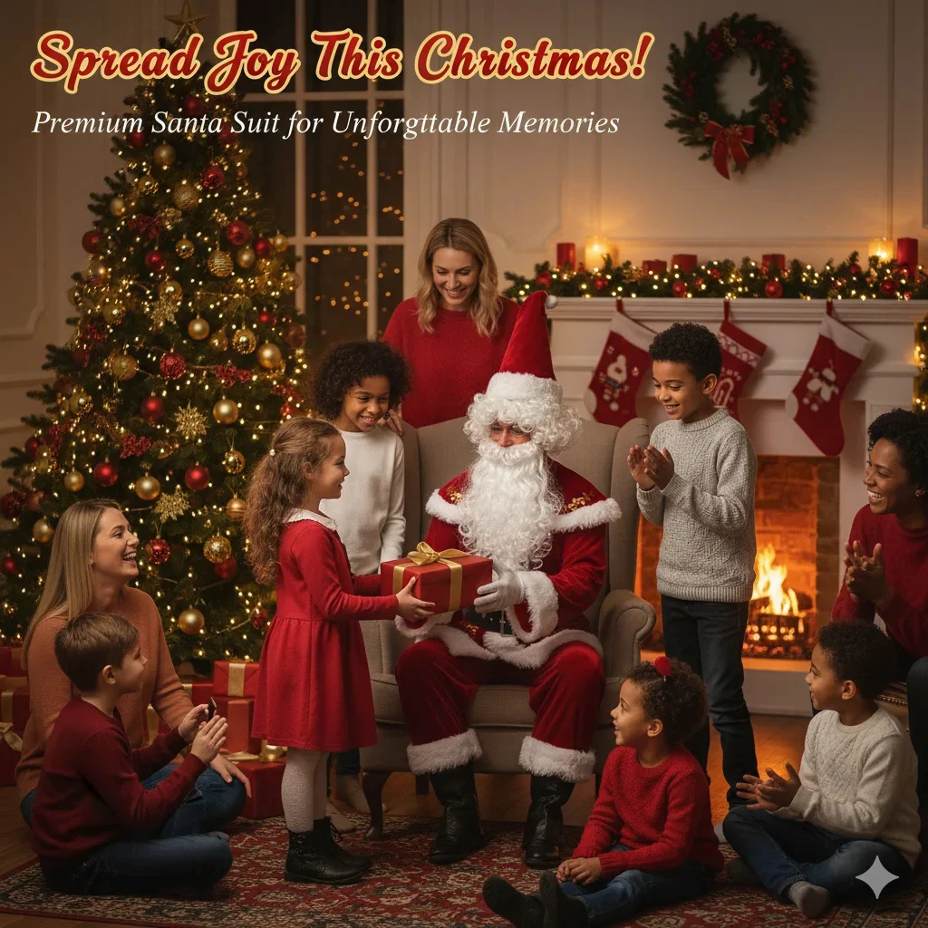 

Red Velvet Santa Costume for Couples Faux Fur Lined Hooded Outfit with Belt Matching Set for Christmas Celebration Stage Play