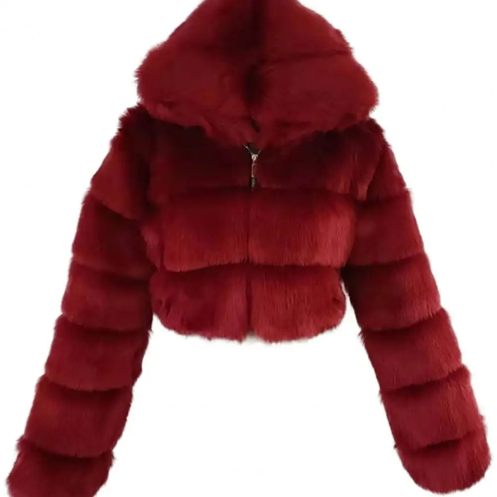 Short Jacket Women Winter Faux Fur Overcoat Plush Fuzzy Fluffy Waterproof Mink Thermal Hooded Jacket Coat Prom Thicken