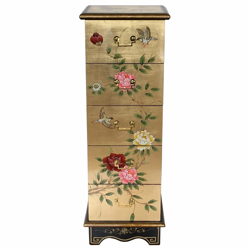 New Chinese painted chest of drawers retro living room bedroom storage decorative cabinet American hand-painted gold foil multi-