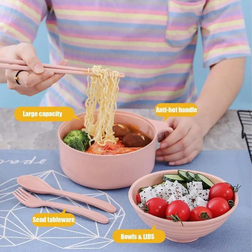 Microwavable Ramen Cooker Bowl Set with Chopsticks Home Noodle Bowl Fast Ramen Pot Heat-Resistant Handles Phone Holder