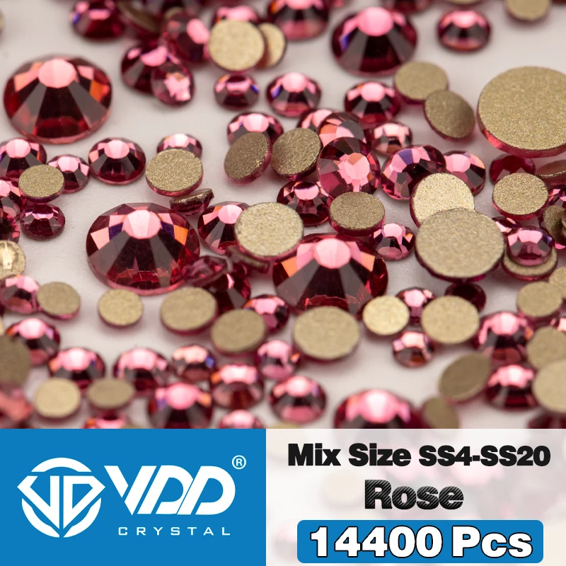 VDD 14400 Stuks Groothandel SS4-SS20 Mix Grootte Glas Steentjes Kristal Niet-hotfix Gouden Plaksteen Stenen Voor DIY Nail Art accessoires