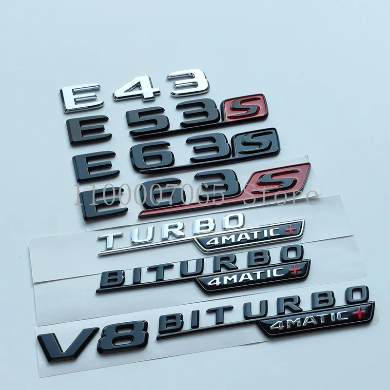 2017 Letters E43 E53 E63 E63S V8 Biturbo Turbo 4matic ABS Emblem for Car Fender Trunk Rear W212 W213 Sticker