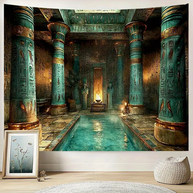 Luxurious Egyptian Temple Tapestry Wall Hanging Room Decor Ancient Pharaoh Column Mural Bohemian Boho Polyester Tapestry Print A
