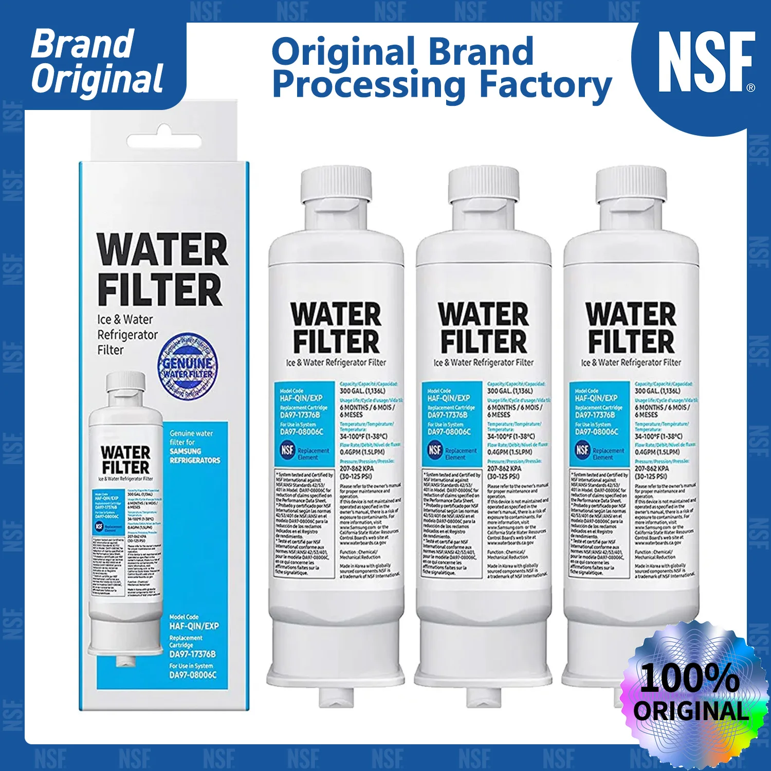 Genuine DA97-17376B Refrigerator Water Filter, NSF Certified Brand,  HAF-QIN, EXP, DA97-08006C, RF23M8070SG, RF23M8070SR