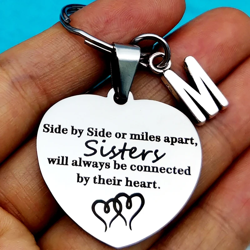 Best Sisters Gift Best Friend Keychain Bff Initial Keychain Long Distance Keyring Side By Side or Miles Apart Sisters Keyring