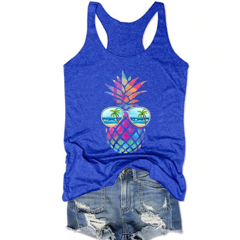 

Pineapple Tank Top Summer Tank Tropical Womens Tops Pineapple Shirt Camping Tank Tops Cartoon Beach Women's Tank XL