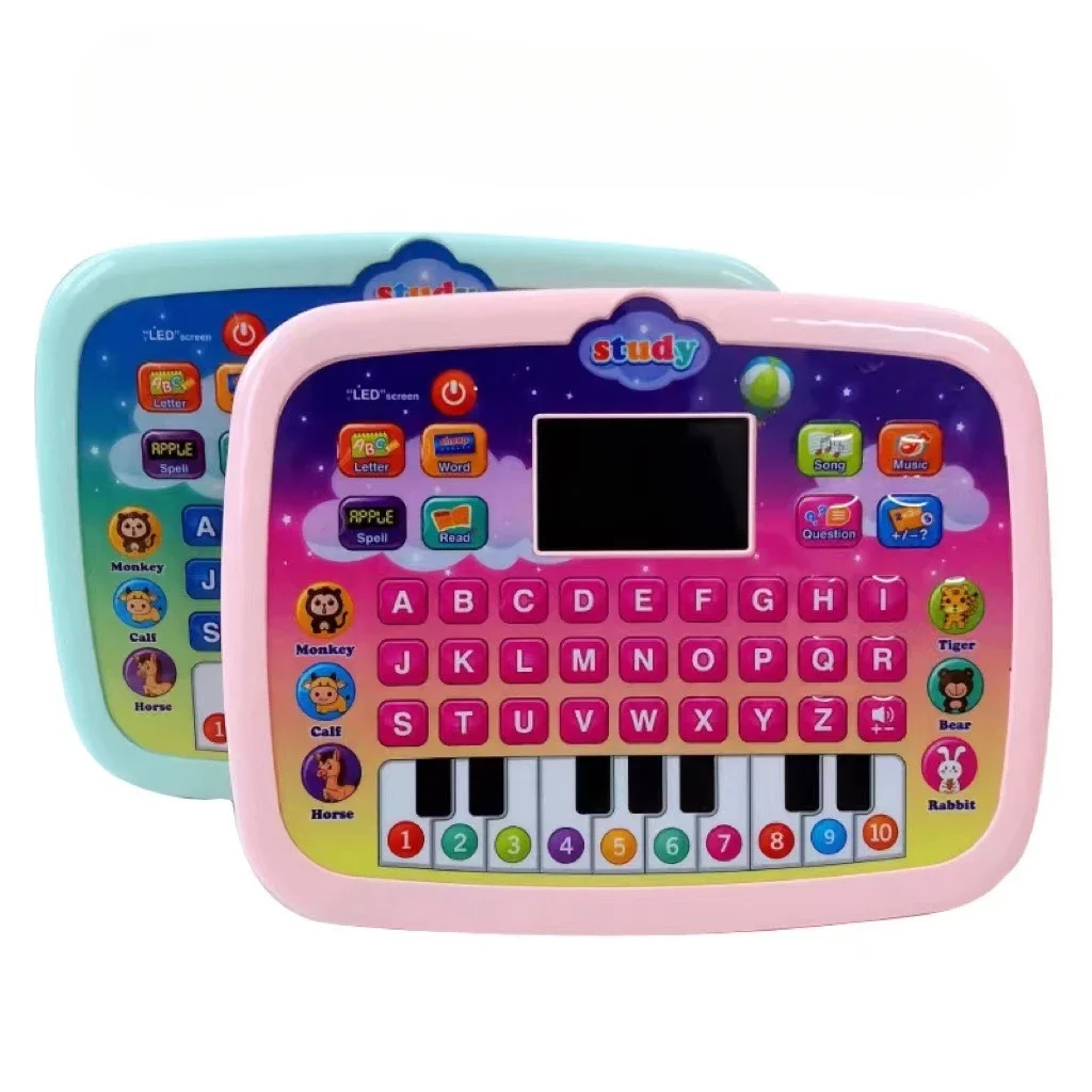 Tablette d'apprentissage avec écran LED, jouets éducatifs, ordinateur portable, alphabet, piano, Mainan Bayi