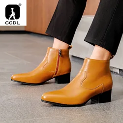 Size 36~44 Men Heightened Shoes Fashion Men High-heeled Boots Genuine Leather Chelsea Ankle Boots High Top Leather Boots