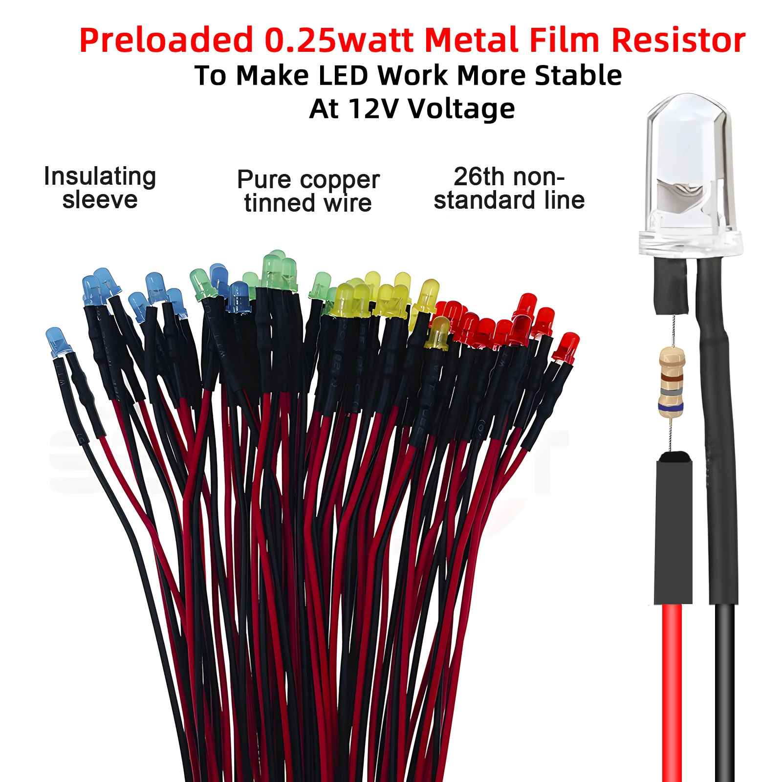 50pcs 12v Pre Wired Led Diode Lights EmittingDiodes For DIY Scientific Experiment