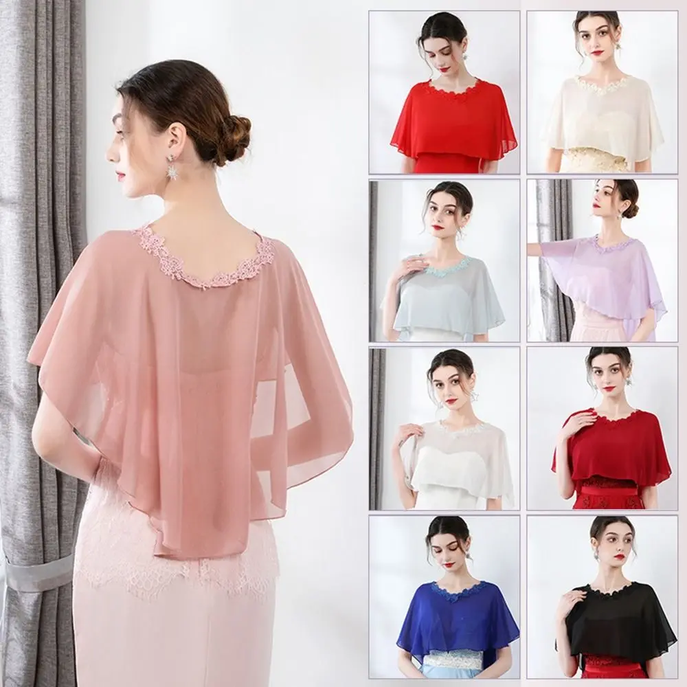 Fashion Chiffon Bridesmaid Shawl Mesh Solid Color Veil Shawl Cover Up Dress Accessory Thin Shawl Wedding