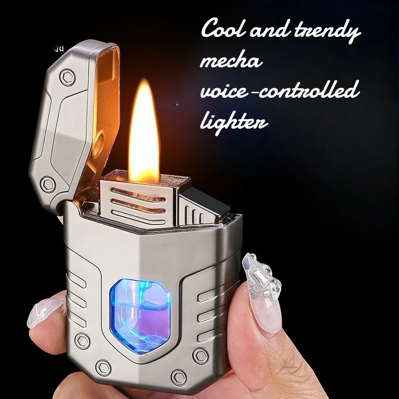 

New Cool and Trendy Mecha-shaped Voice-controlled Lighter Metal Creative Blue Lamp Oil Tank High-end Cigarette Accessories