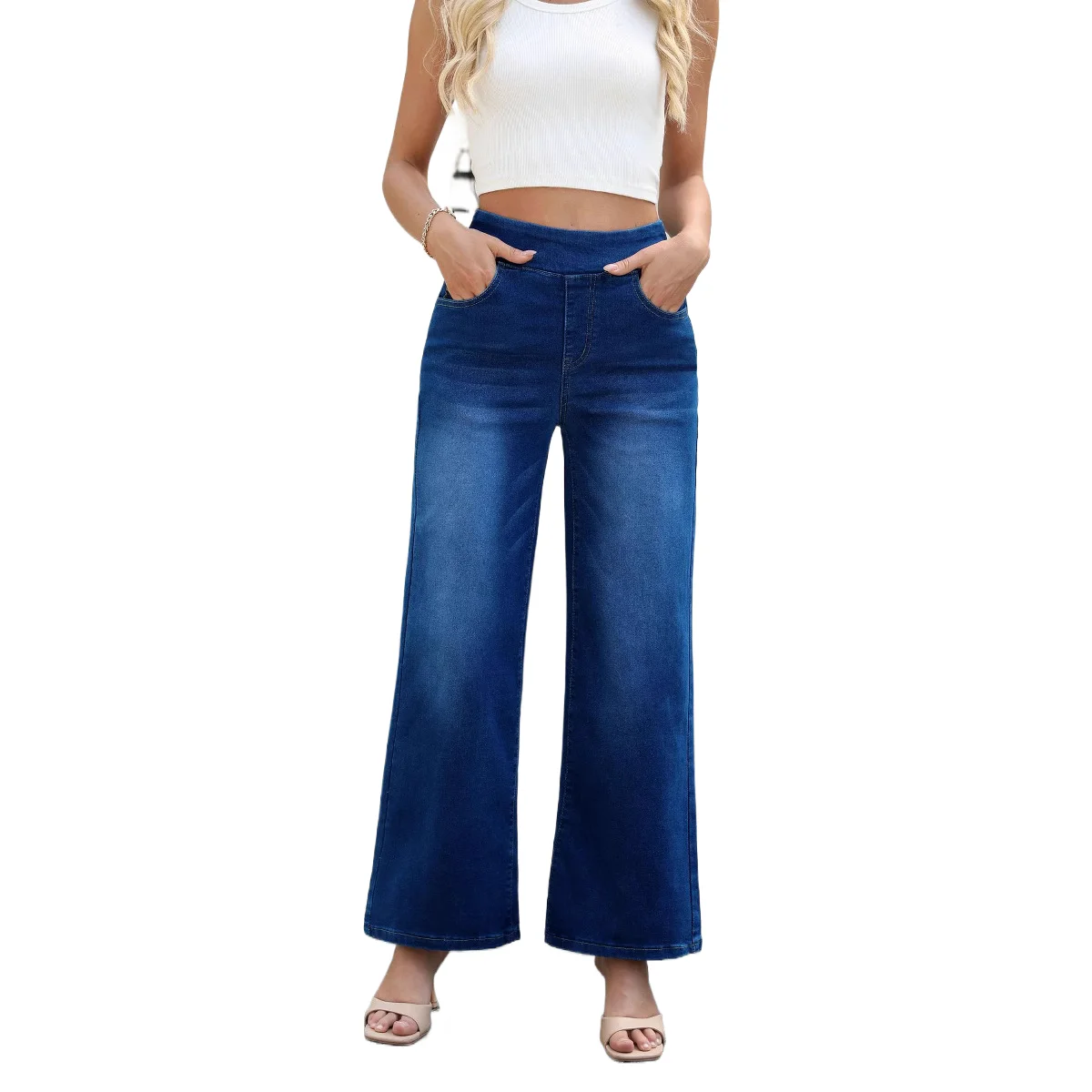 

2025 American-style Washed Loose Wide-leg Jeans, Four Seasons New Fashionable and Casual Stretch High-waisted Jeans for Women