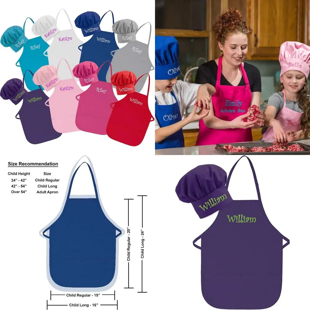

Customized USA-Made Child's Apron & Hat Set with Name - Toddler & Kids Sizes