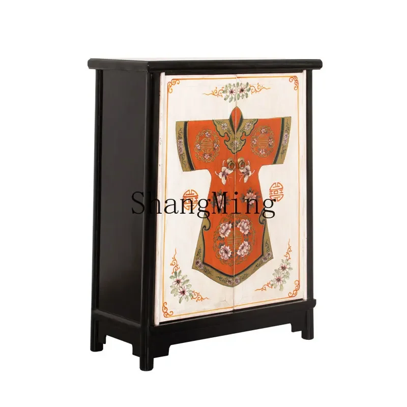 

ZYYChinese solid wood shoe cabinet retro storage porch solid wood paint storage storage multi-layer rack