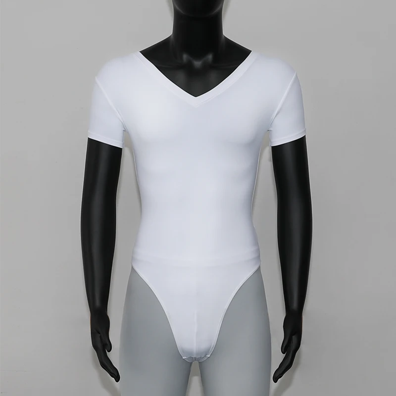 Mens Gymnastic Leotard Bodysuit for Ballet Dancing Short Sleeve Acrobatics Stretchy Gymnastics Leotard Jumpsuit Dancewear