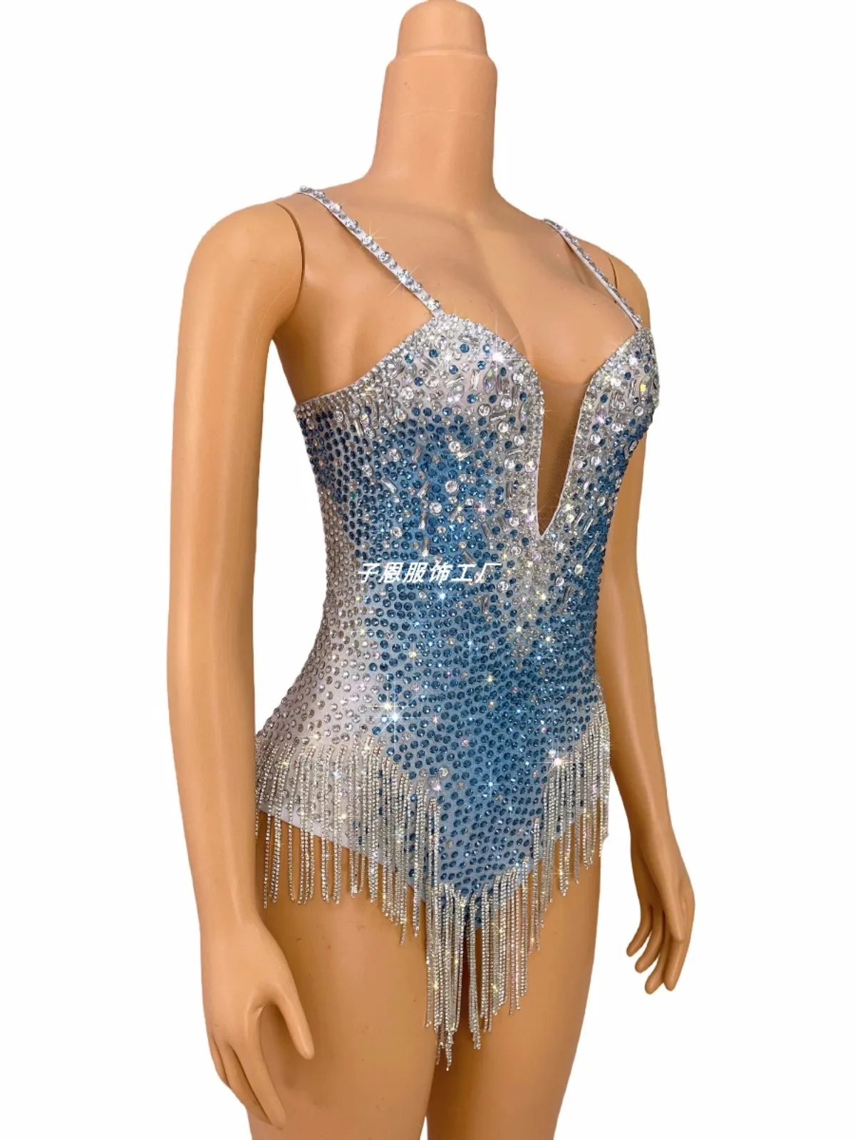 Luxury sparkling rhinestones diamond chain one-piece briefs night party singer girl group costume