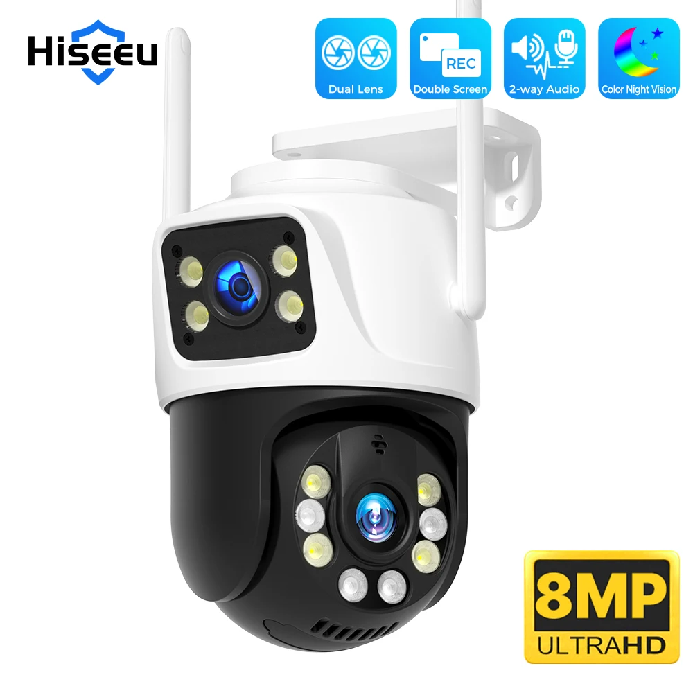 

Hiseeu 4K 8MP Wifi Surveillance Dual Lens Camera 4X Digital Zoom AI Human Detect ONVIF Wireless Outdoor Security PTZ IP Cameras