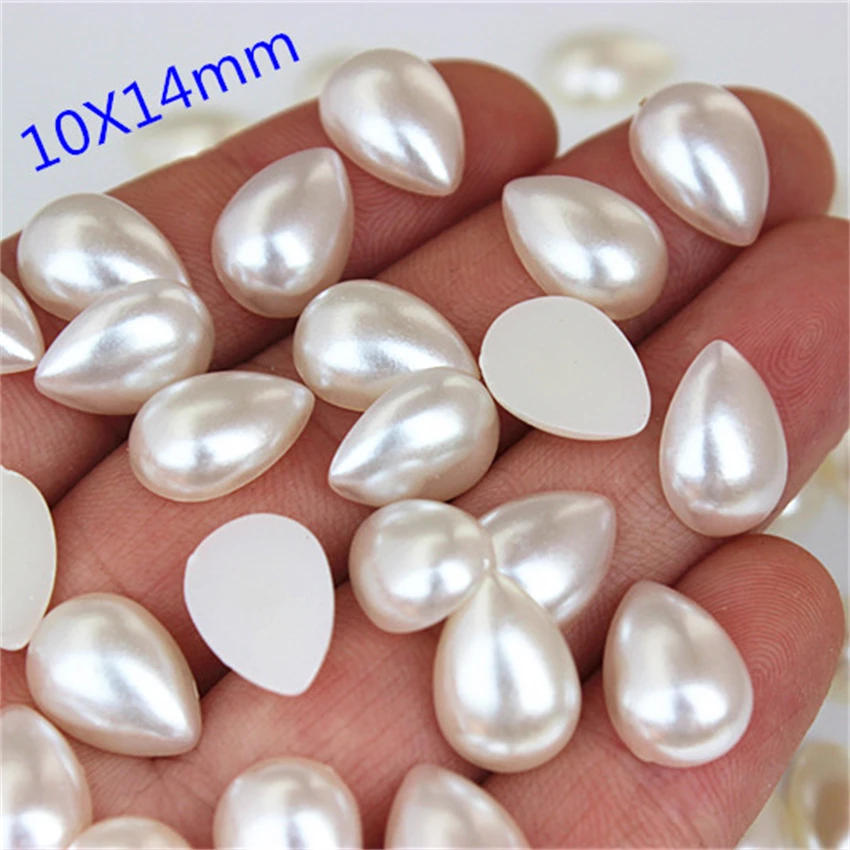 Cong Shao 500pcs 6*10/ 8*13/ 10*14mm Ivory Colour ​Drop Pearl Flatback Rhinestone Beads Water Imitation Scrapbooking CS212