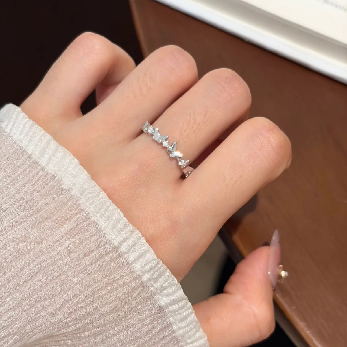 S925 Silver Butterfly Moissanite Ring For Women, D Color Moissanite Fixed Size Stackable Fine Jewelry