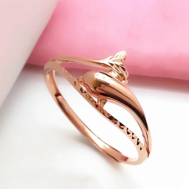 New design 585 purple gold classic 14K rose gold dolphin wedding rings for couples exquisite women's light luxury jewelry