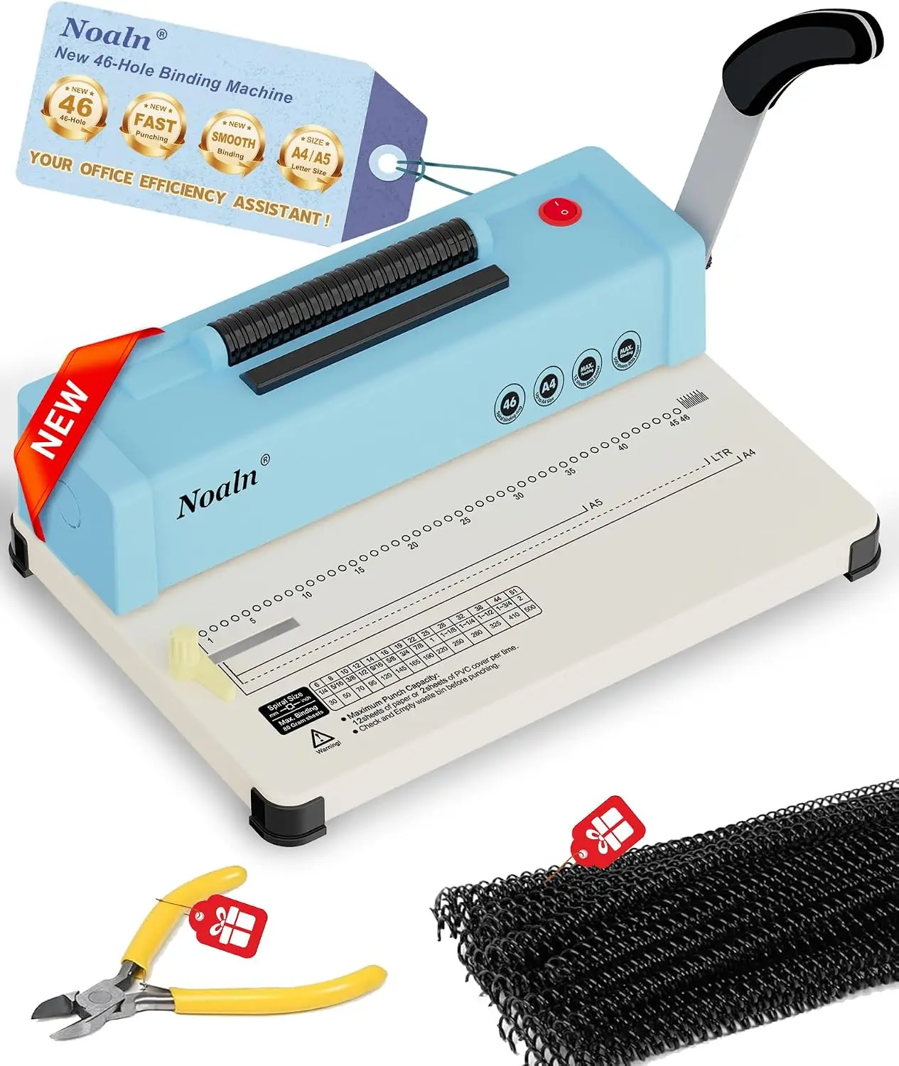 46 Hole Binding Machine Spiral Coil Binder Classic Blue DIY Book Binder Kits Electric Coil Inserter 100pcs Comb Binding Spines L
