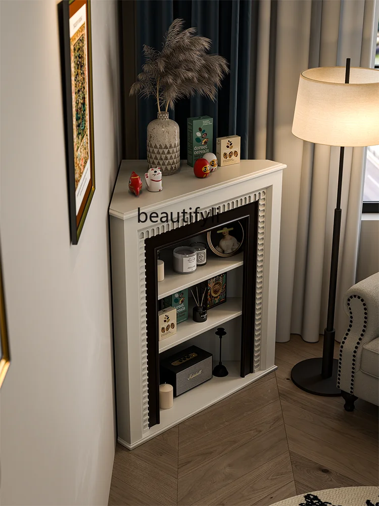 

French Cream Style White Corner Fireplace Corner Curio Cabinet Black Corner Entrance Cabinet Living Room