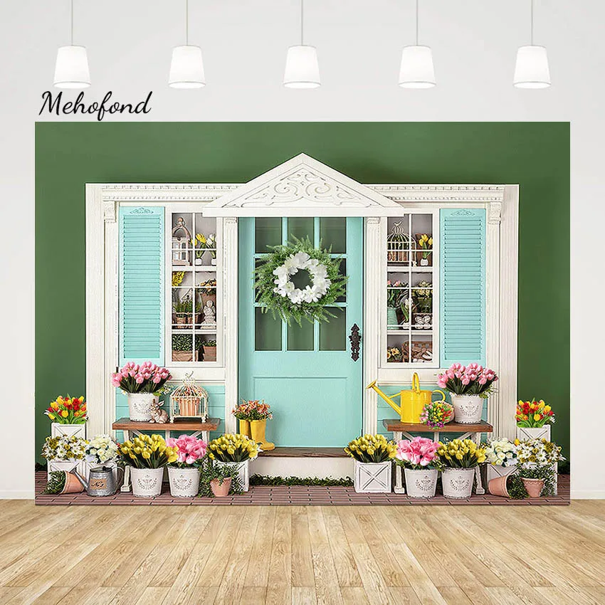 Mehofond 부활절 날 꽃집 창 문 사진 배경, 꽃 장식 소녀 생일 파티 사진 배경 Photocall