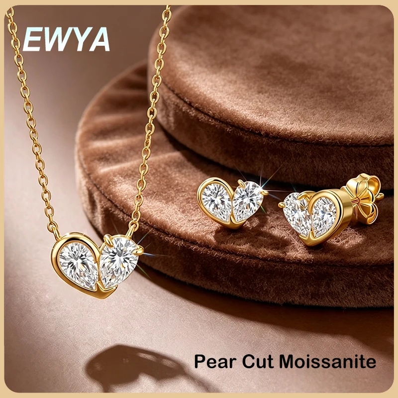EWYA Dainty ToiMoi 0.5CT Pear Cut Moissanite Stud Earrings Pendant Set Women S925 Sterling Silver Minimal Party Jewelry Gift