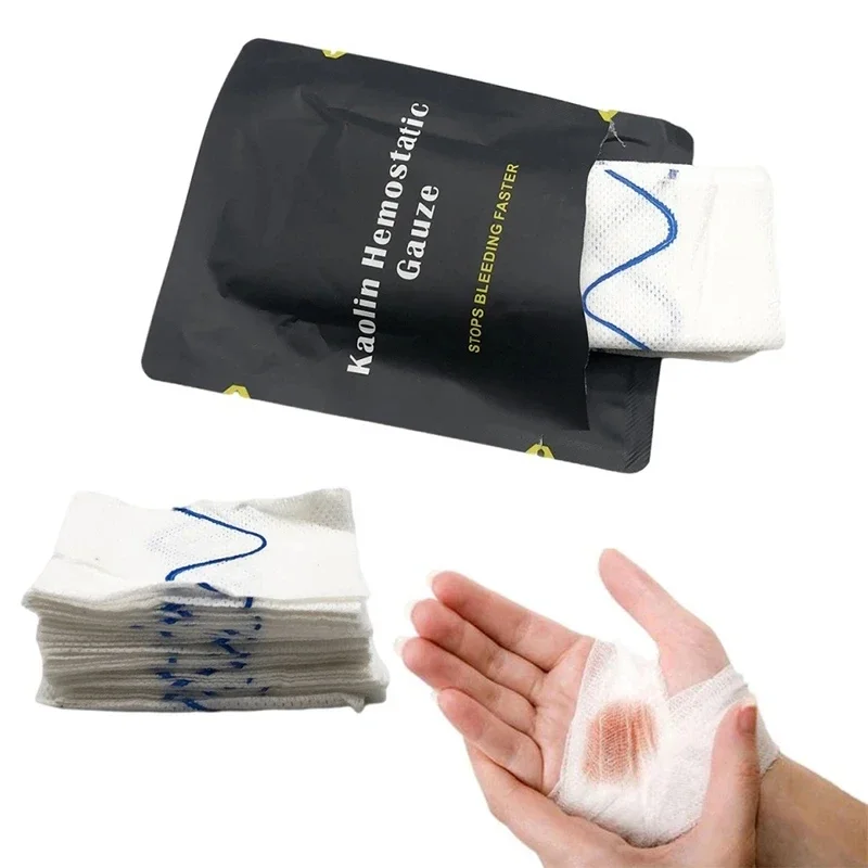 Hemostatic Kaolin Gauze Emergency Trauma Z-Folded Soluble for Outdoor Safety First Aid Kit Wound Dressing Bandage Tourniquet