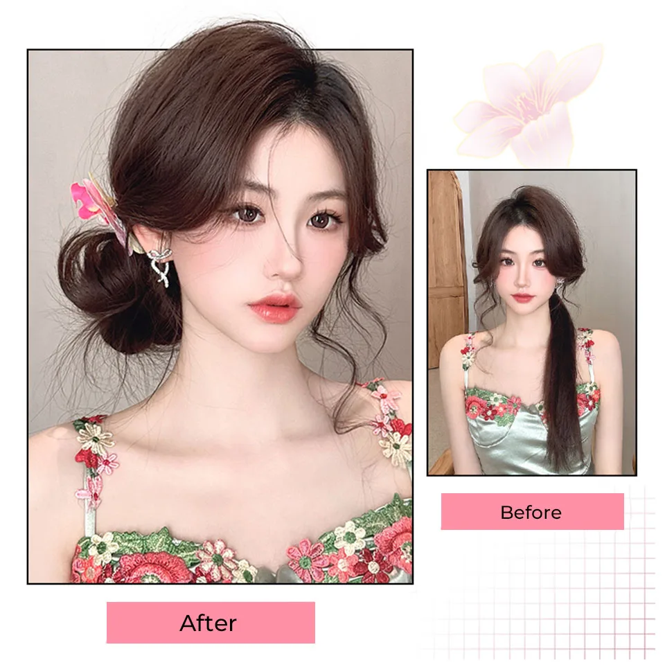 OLACARE Synthetic Hair Bun Wavy Hair Messy Bun Scrunchies Updo Hair Bands Elastic Band Hairpieces For Women Volume Fringe Fake