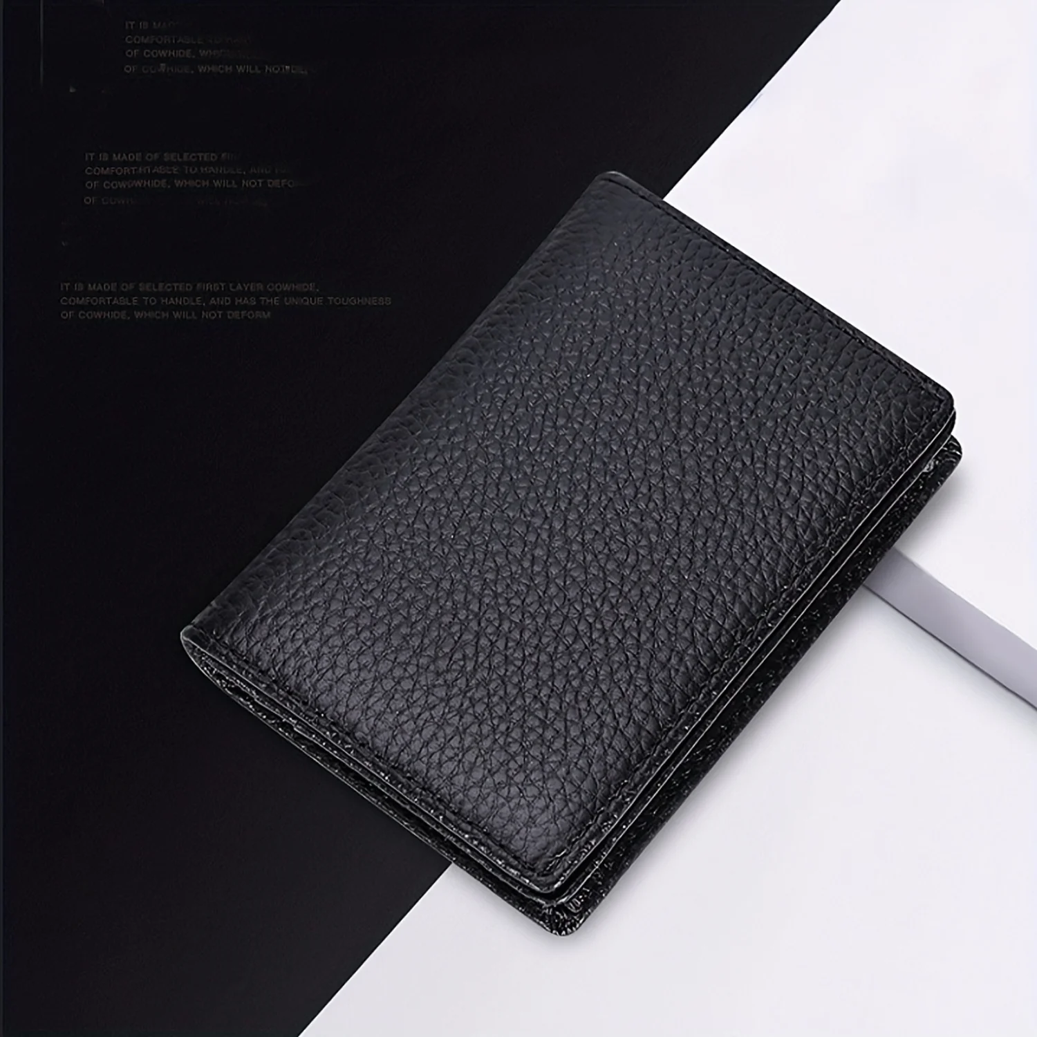 Classic Durable Business Card Holder, Multi-layer Clutch in Lychee Pattern Cowhide Leather for Large Capacity Credit and ID Card