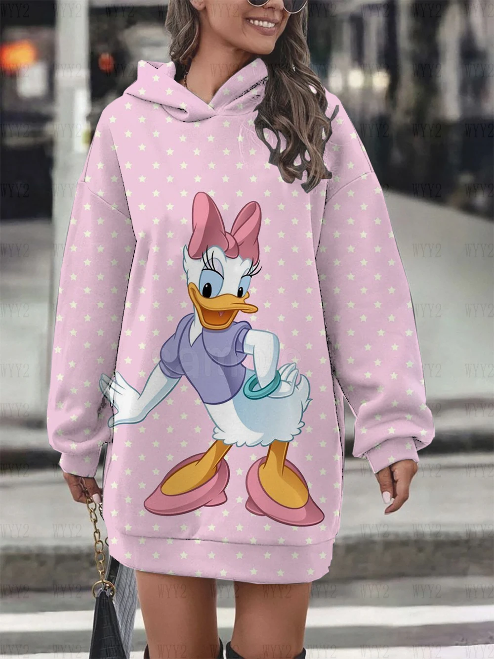 

Women's sweatshirt dress long fashion hoodie Donald Duck Daisy print hoodie women's fashion simple dress 2024 new