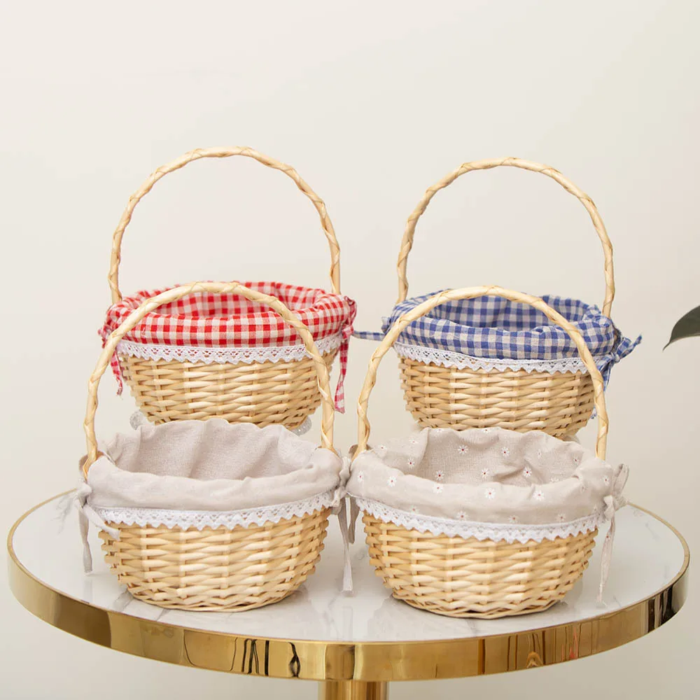 

Wicker Picnic Natural Willow Hamper Handmade Storage Basket For Wedding Easter Candy Fruit Flower Camping Outdoor Decoration
