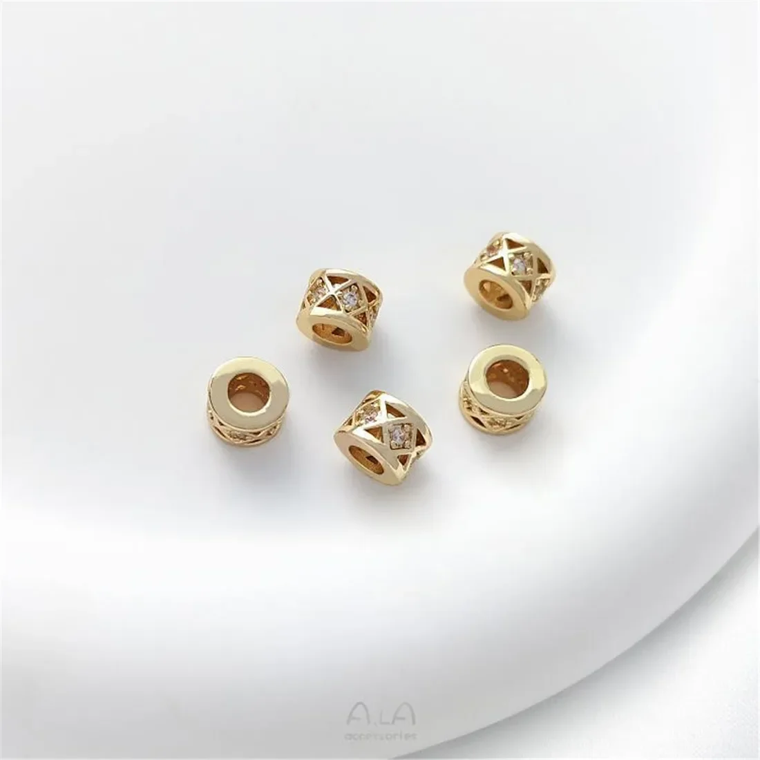 14K Gold Package with Micro Inlaid Zircon Beads, Wheel Beads, Partition Pieces, Road Links, DIY Pearl Necklace Accessories C327