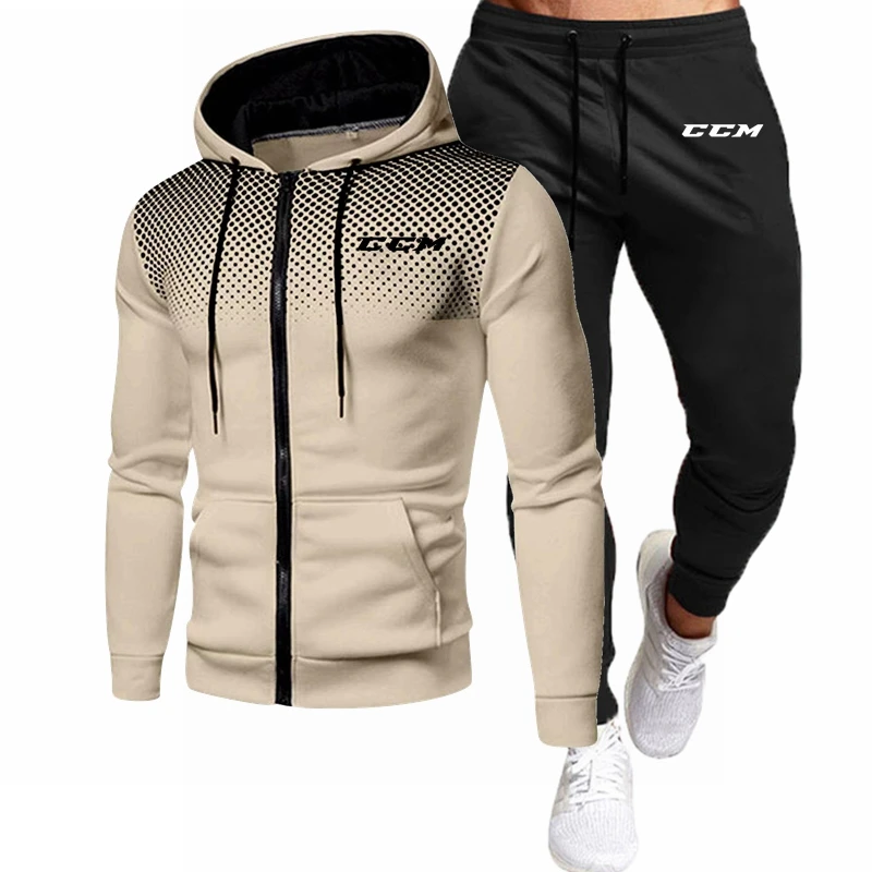 Chándal de 2 piezas para hombre, Conjunto de sudadera con capucha y pantalones de chándal, ropa deportiva de marca, ropa cálida para Otoño e Invierno