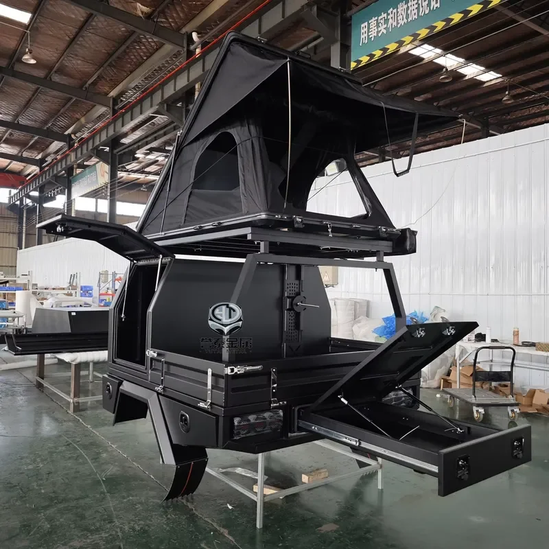 Lightweight Black Aluminum Ute Tray Case with Rooftop Tent & Lockable Tool Boxes OEM Customized Adventure & Work Ready