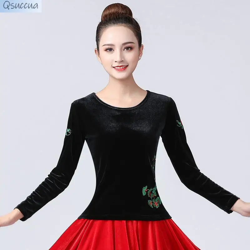 

Square Dance Costume Tops Dance Costumes Women's Embroidered Long-Sleeved Dance Pants Long Skirts