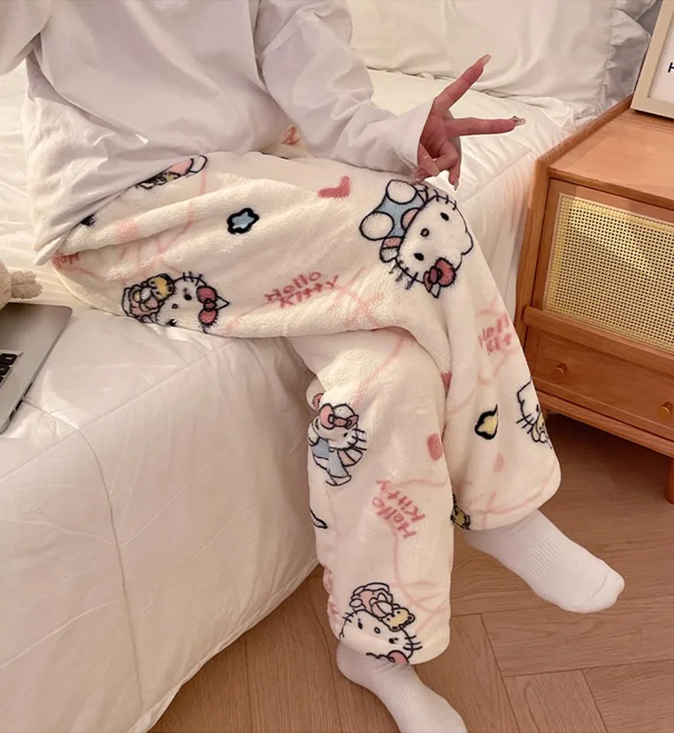 2026 Spring Sanrio Hello Kitty Women's Pajama Pants Anime Flannel Soft Casual Pants Cartoon Home Trousers Couple Gift view 2