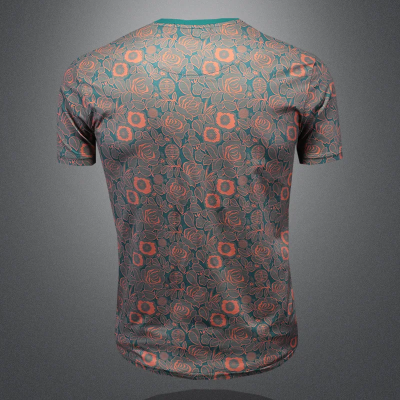 Floral Vintage Print Luxury T Shirt For Men Short Sleeved Casual Summer Quality Mercerized Cotton Stretchy Slim Camisetas Hombre