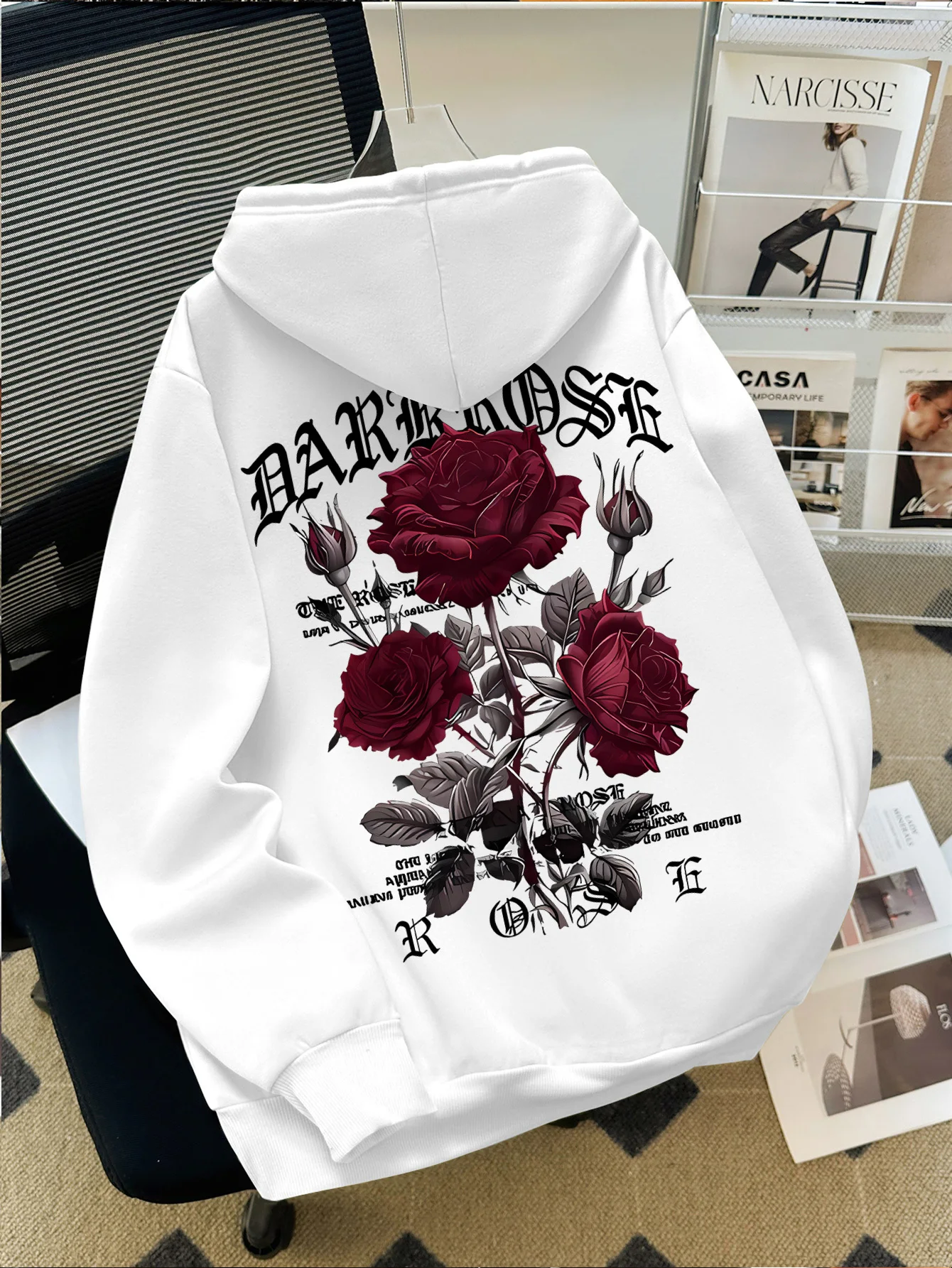 Herbst/Winter Streetstyle Herren-Kapuzenpullover mit Rosen- und Gothic-Buchstaben-Print - Bequemes und Locker Sitzendes Design – Detail 3