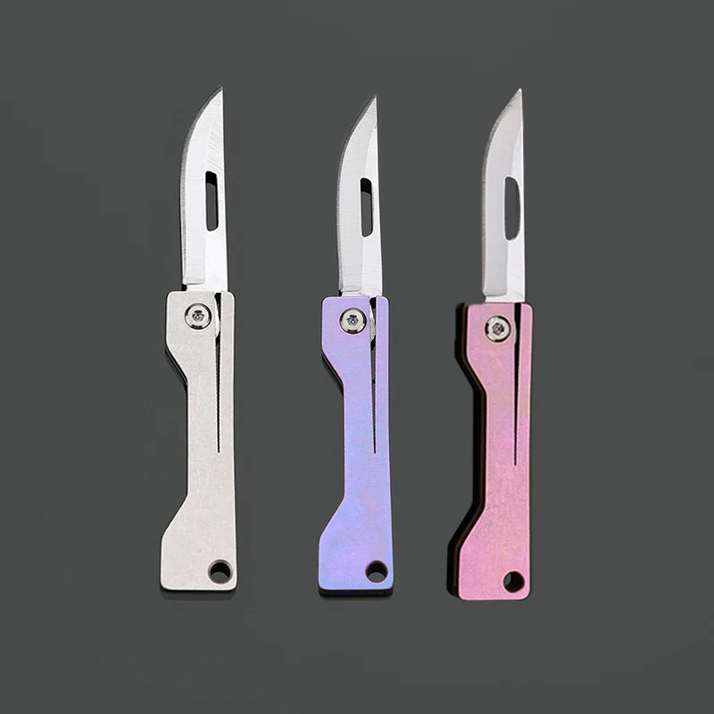 Titanium Alloy Colorful Folding Knife Women Girlfriend Gift Self Defence Keychain Pocket Knife EDC Tools Unboxing Cutter