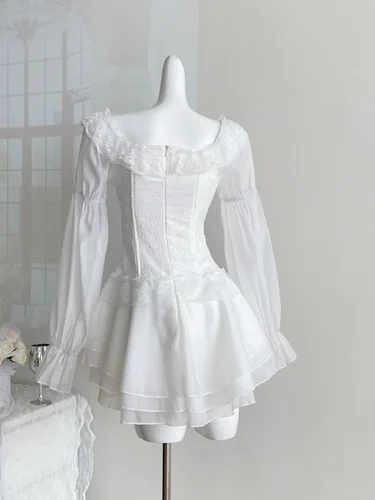 Imagen 2 del producto Minivestido estético dulce y delgado para mujer, minivestido elegante con cordones, diseño Vintage francés, Vestido corto de fiesta para mujer, ropa elegante sólida 2025