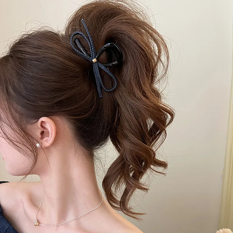 Denim fabric bow hair clip fashion simplicity high sense Korean women hairpin design versatile temperament crab clip