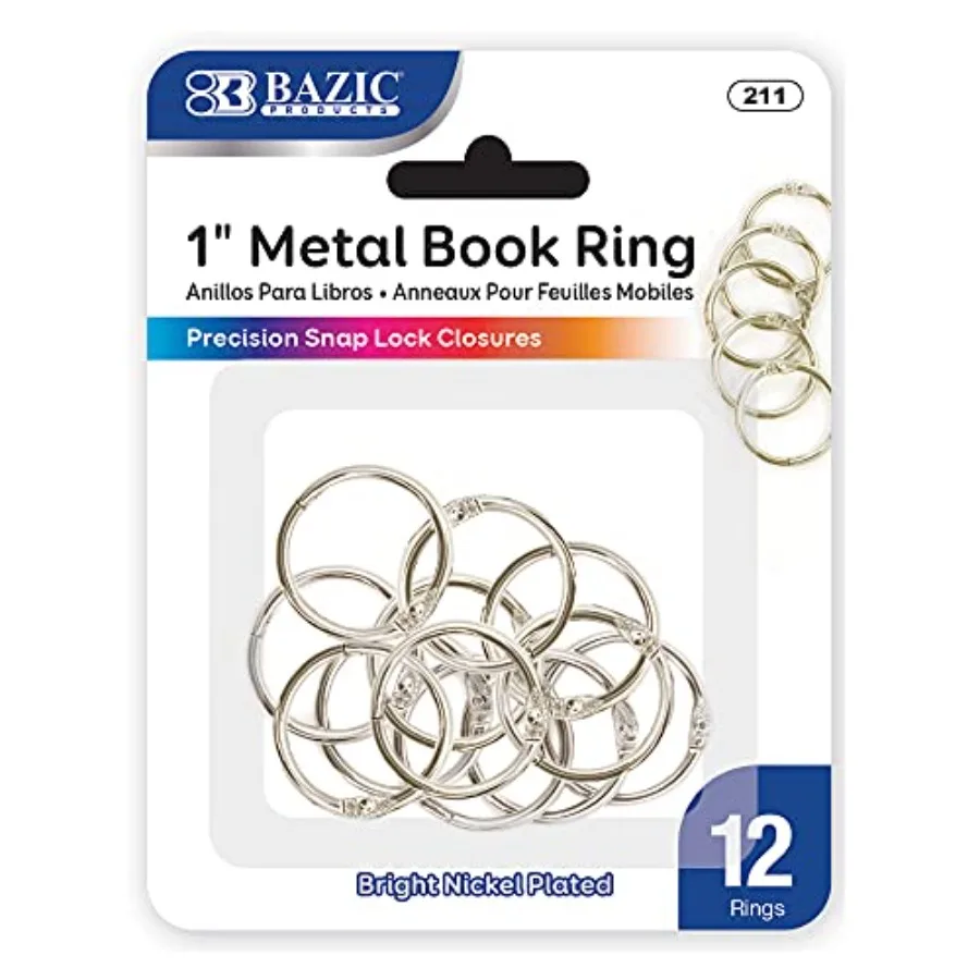 BAZIC Loose Leaf Binder Ring 1 Book Rings Nickel Plated Steel Metal Ring for Flash Cards Index Card Keychain 12 Pack 1 Pack