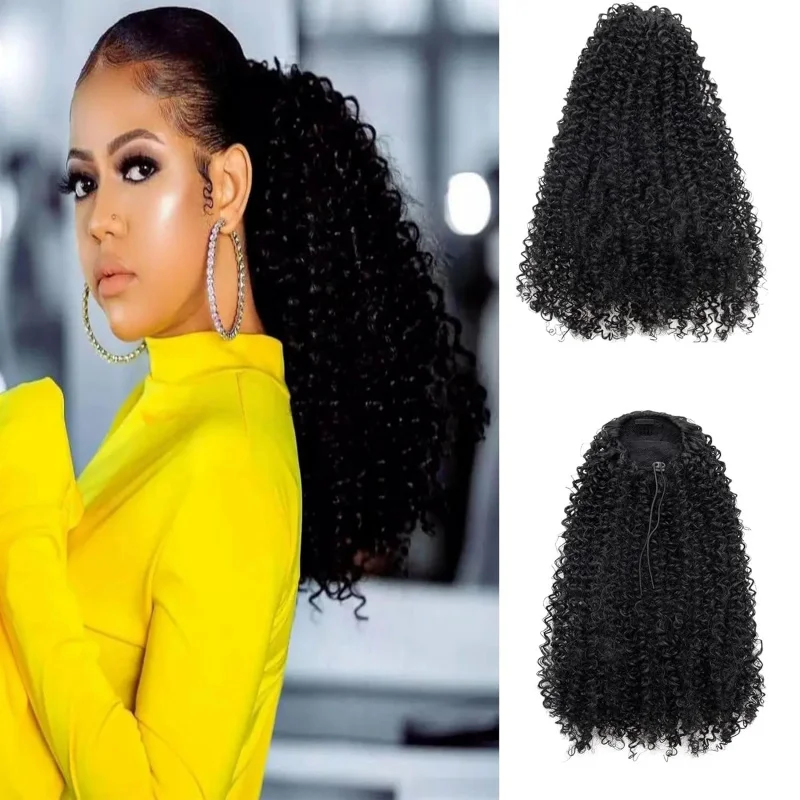 

Drawstring Kinky Curly Ponytail Extension for Black Women – Short Afro Kinky Curly Synthetic Hairpiece, Daily Use