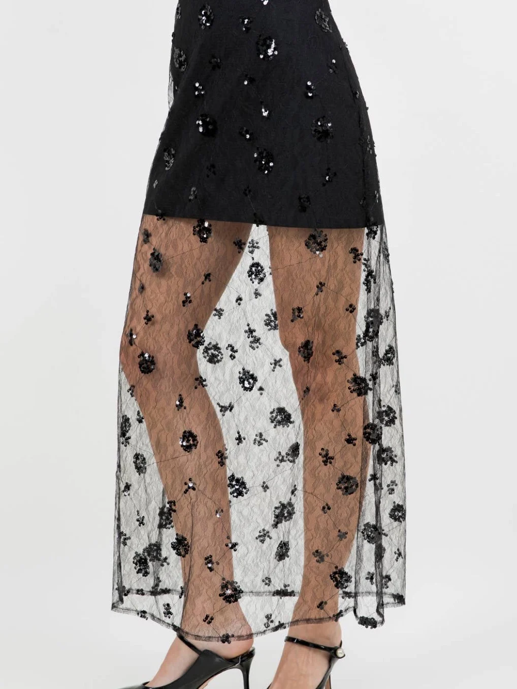 Summer Long High Waist Slimming Sequin Mesh Half Skirt Straight Cut High Waist Design Sensation Women's Fashion Skirts
