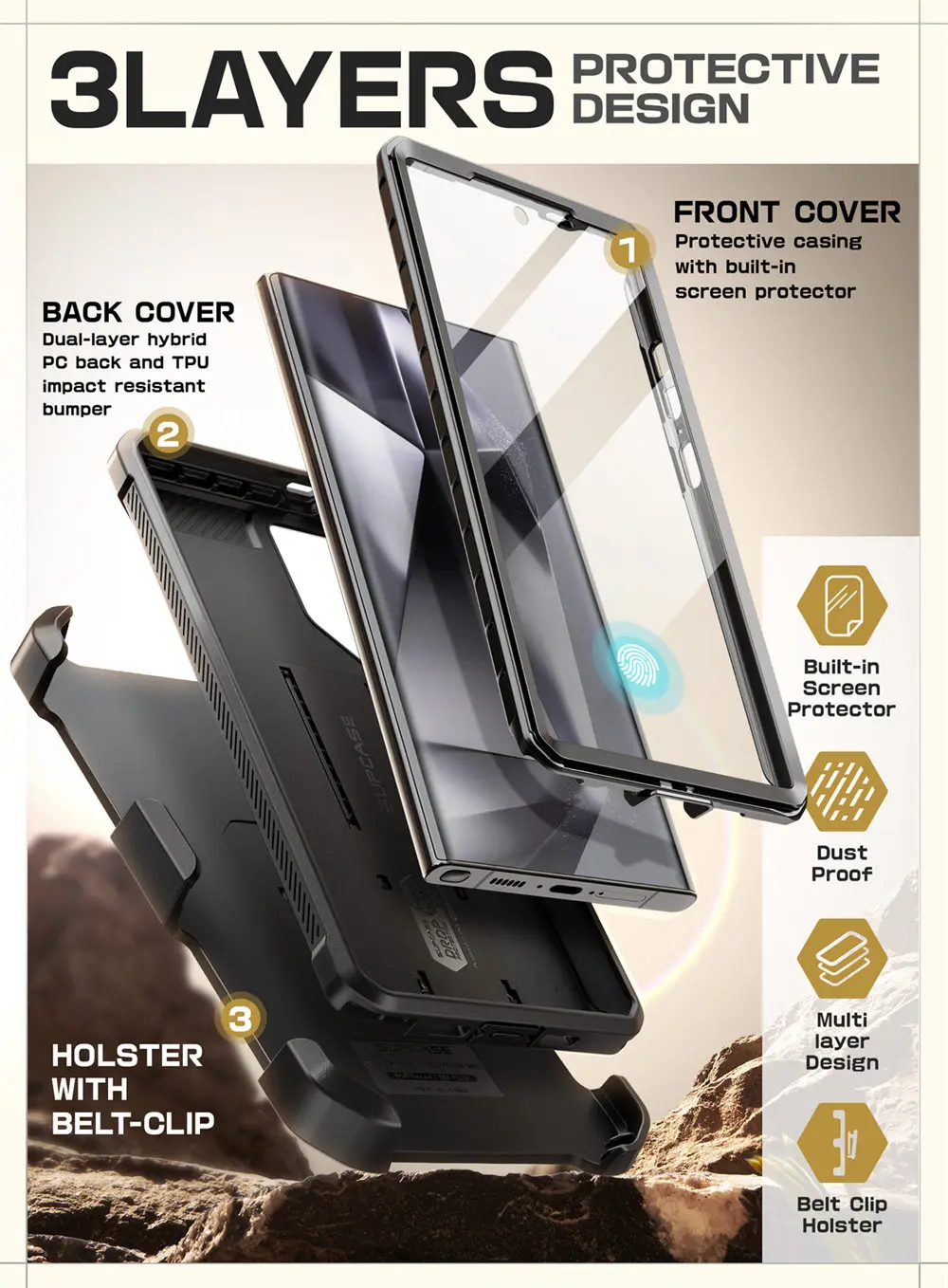 For Samsung Galaxy S24 Ultra Case 2024 SUPCASE UB Pro Full-Body Dual Layer Rugged Belt-Clip Case with Built-in Screen Protector
