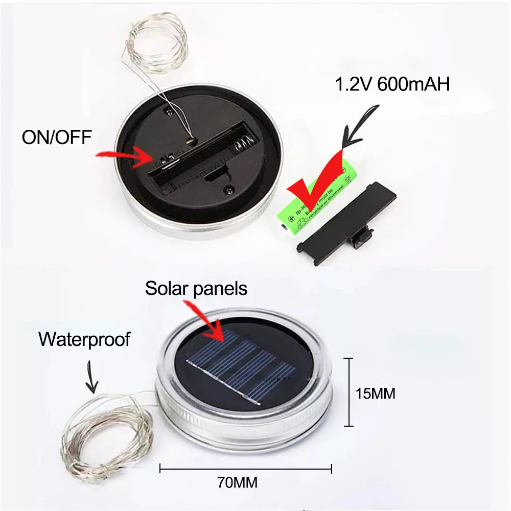 4x الطاقة الشمسية ميسون جرة غطاء أضواء LED مقاوم للماء الجنية ضوء سلسلة أضواء حديقة ديكور أضواء عيد الميلاد في الهواء الطلق الزفاف ديكور