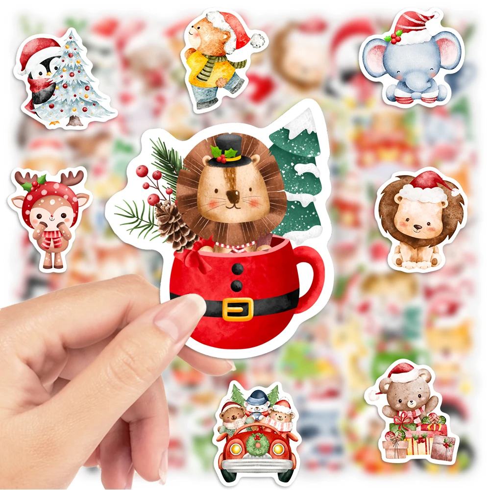 Cute Cartoon Christmas Animals Stickers Snowman Moose Critters DIY Toys Waterproof Decal for Scrapbook Laptop Bottles Decorative